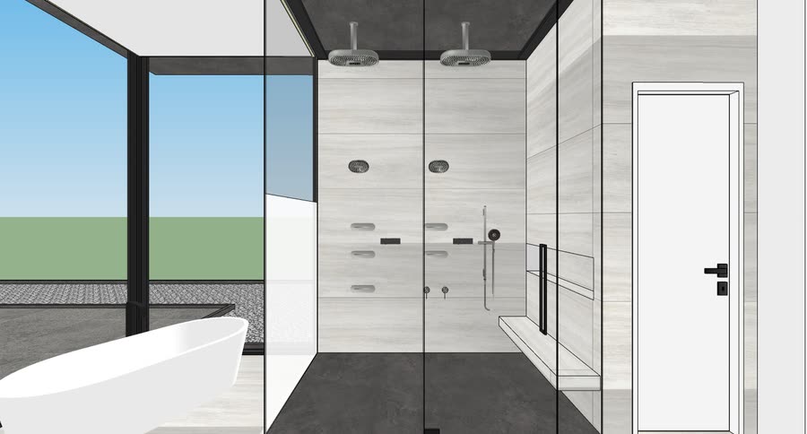 The principal bath, stone and glass