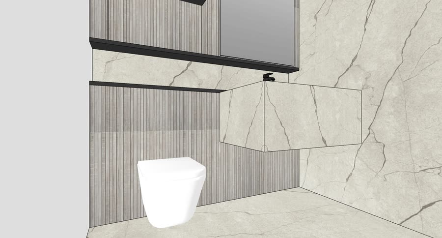 A powder room, dark and small on purpose