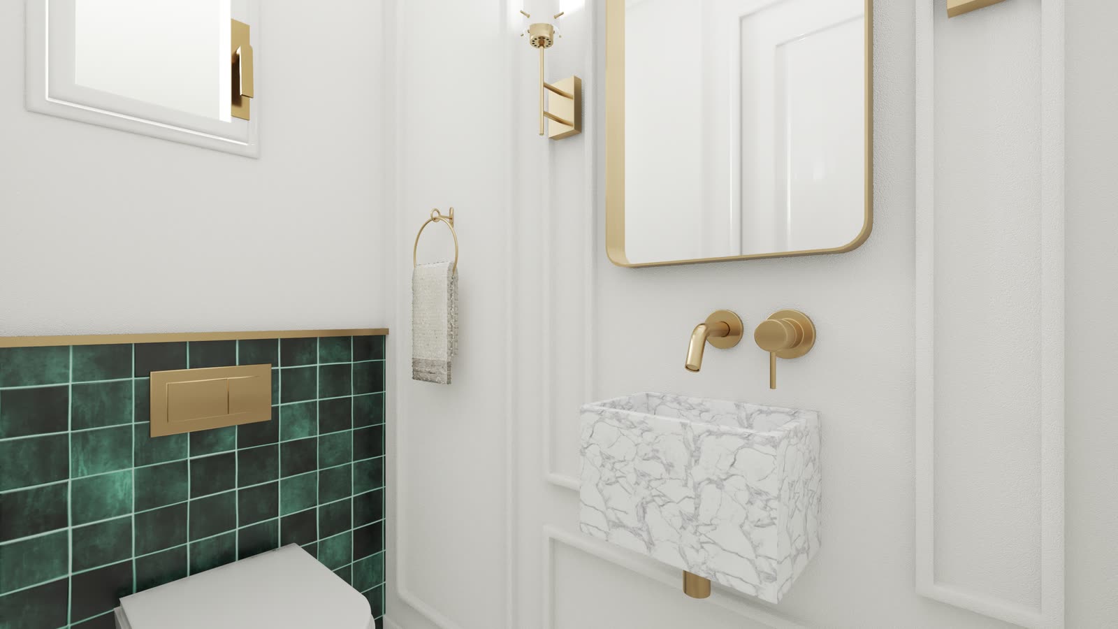 A shower room in emerald zellige