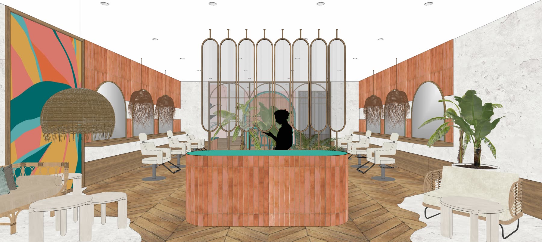 Oasis large store, first round option two: the same plan drawn with different screens and finishes