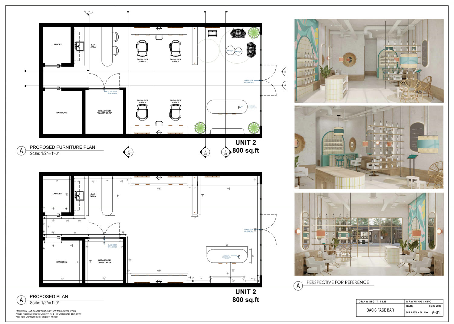 Drawing A-01 for the small store: proposed furniture plan