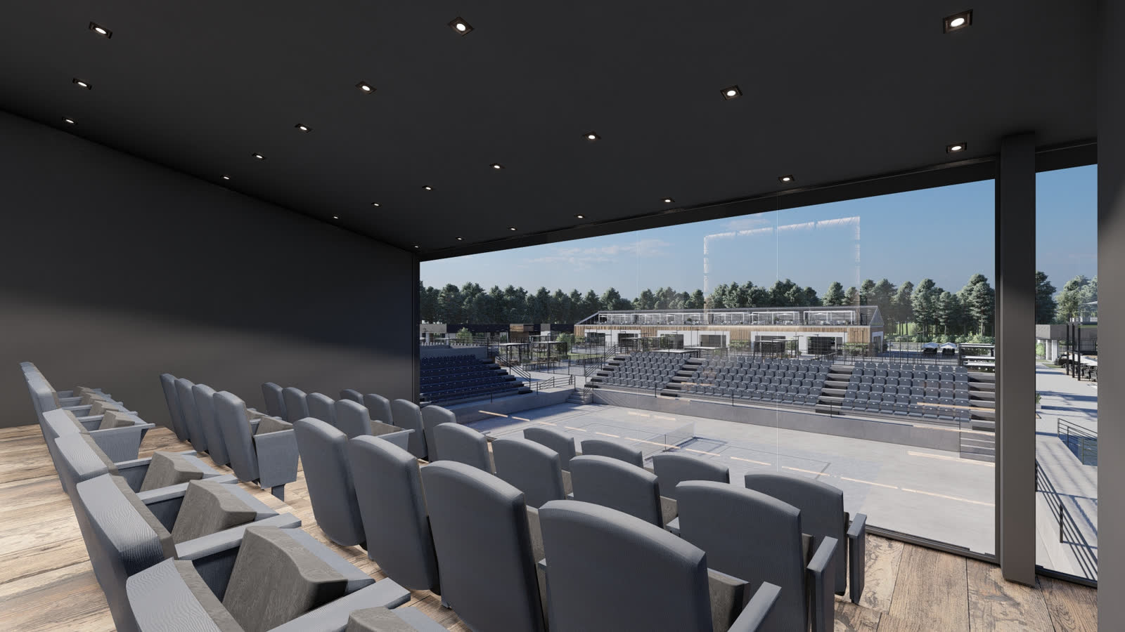From the VIP seats, looking down through the glass onto the stadium court