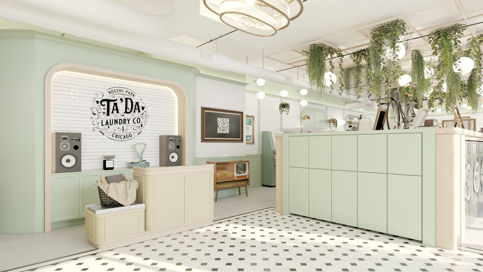 Ta'Da Laundry Co, the signwritten counter and mint lockers