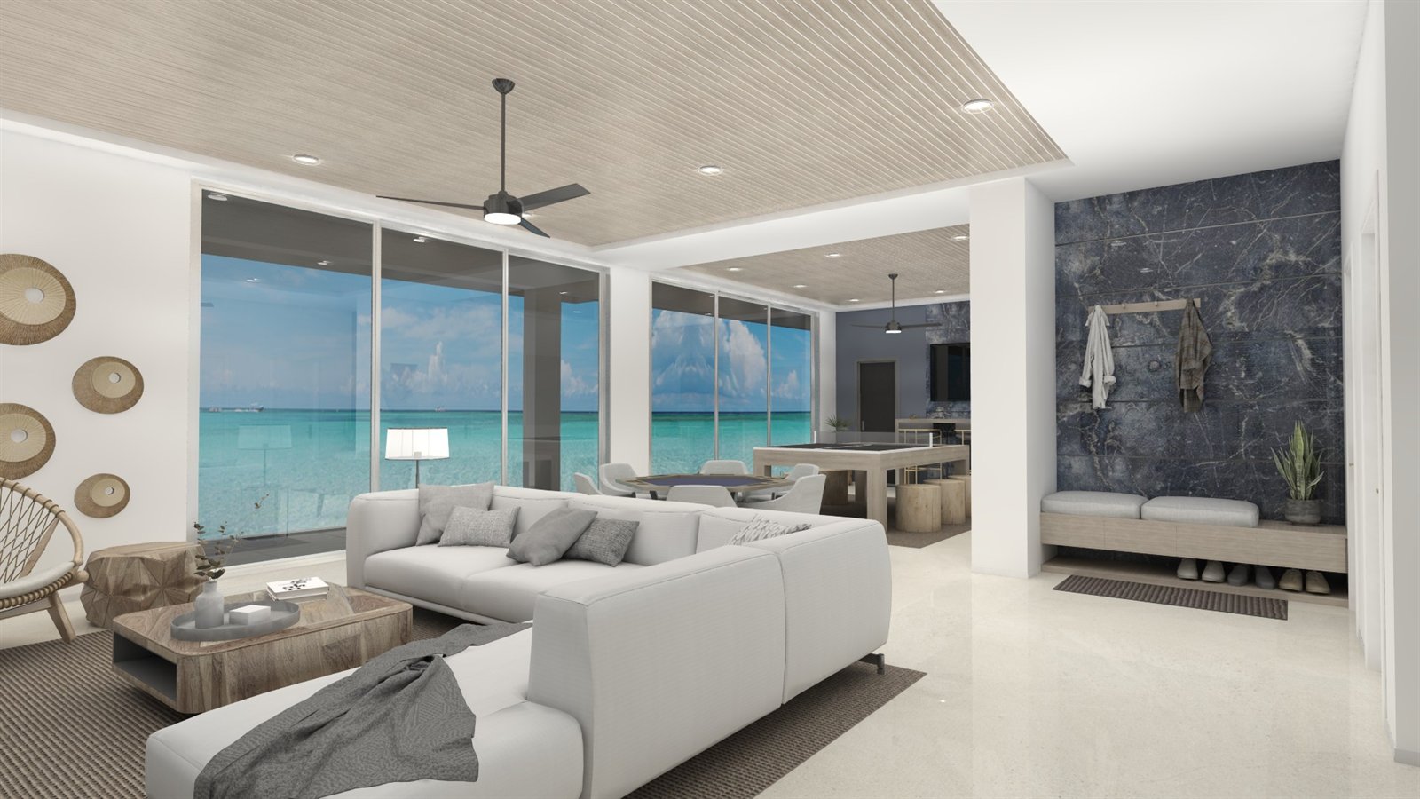 Waterfront Residence, the great room looking out to the water