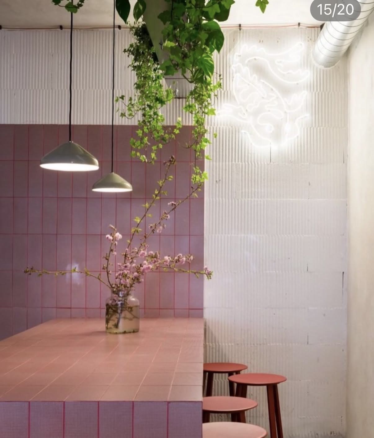 Kitchen, Plum walls, plants, funky