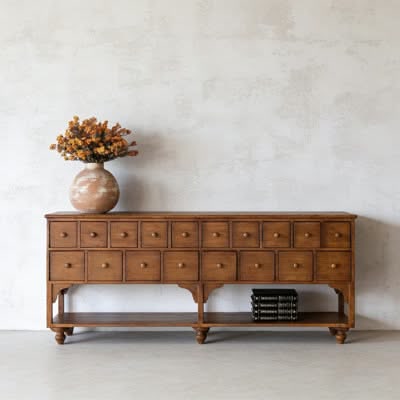 Foyer or stair, Apothecary console, bench, calm