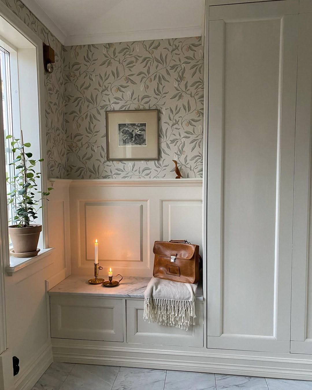 Foyer or stair, Panelled nook, candle, calm