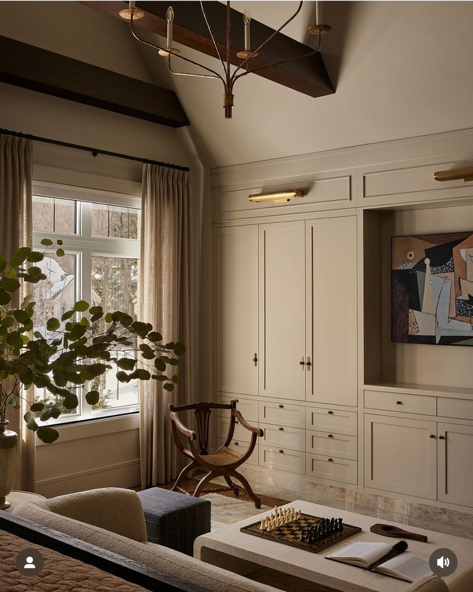 Office or studio, Attic study, timber built ins, calm