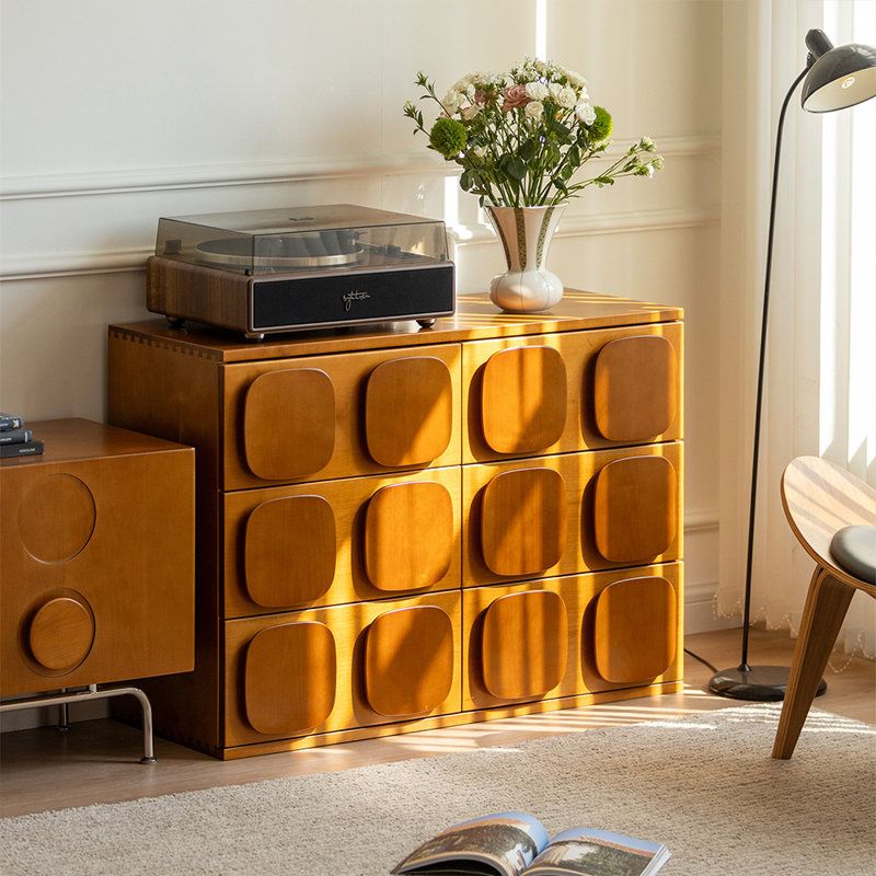 Living room, Orange seventies sideboard, record player, warm