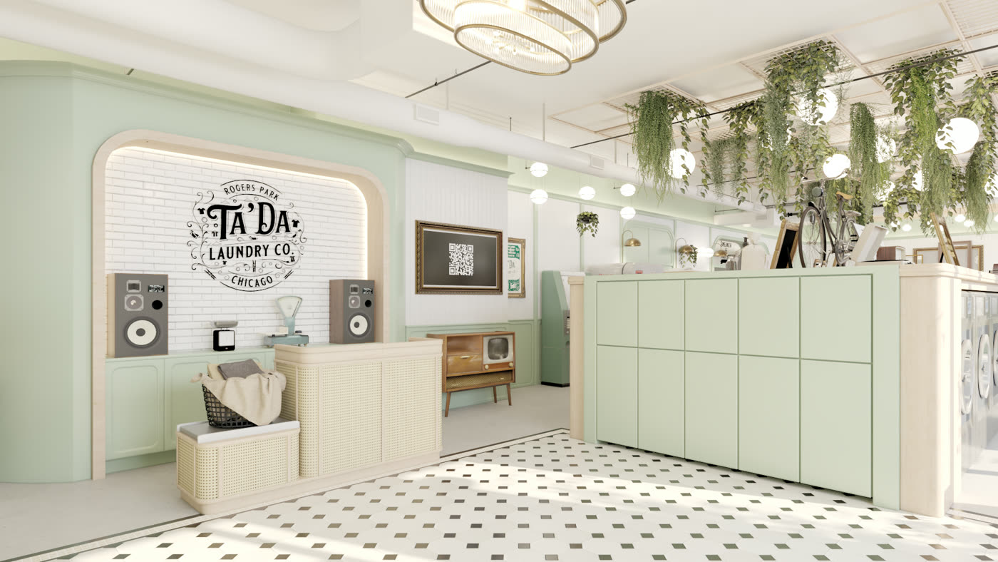 Ta'Da Laundry Co, the finished laundromat interior