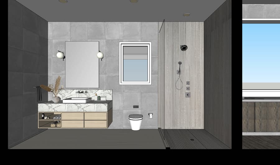 Bathrooms, drafts one, frame 3
