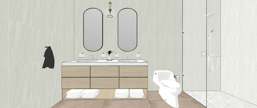 Bathrooms, drafts three, frame 1