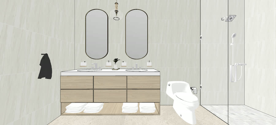 Bathrooms, drafts four, frame 1
