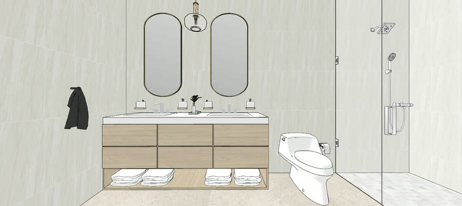 Bathrooms, drafts five, frame 1