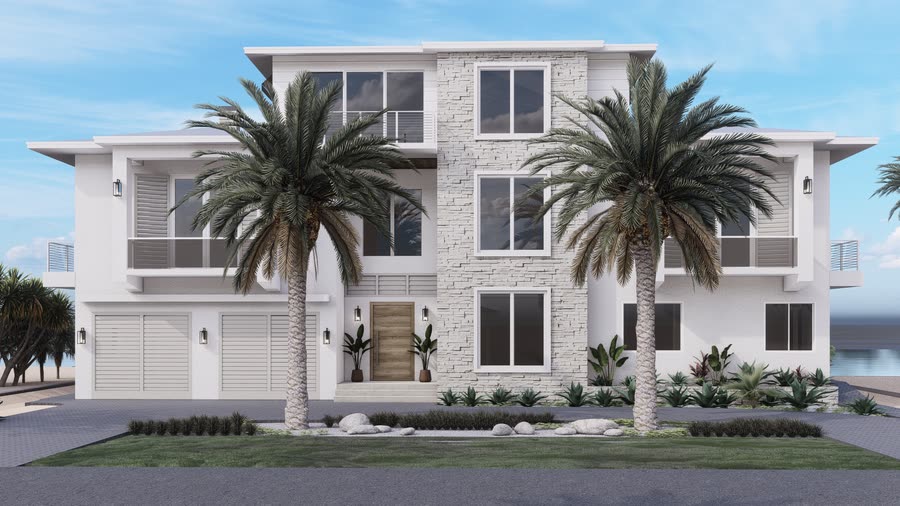 The street elevation, painted in Repose Gray